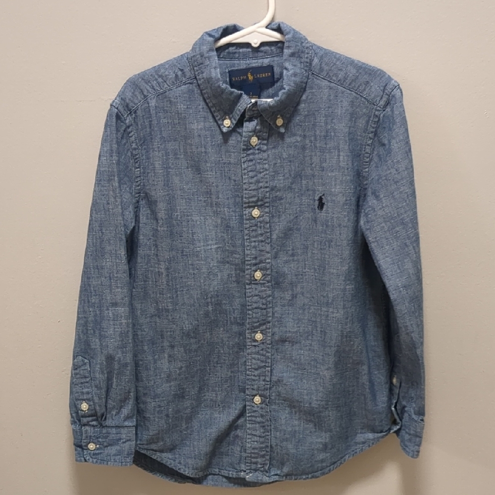 Ralph Lauren Boys Blue 100% Cotton Button Down Casual Dress Shirt - Size 7